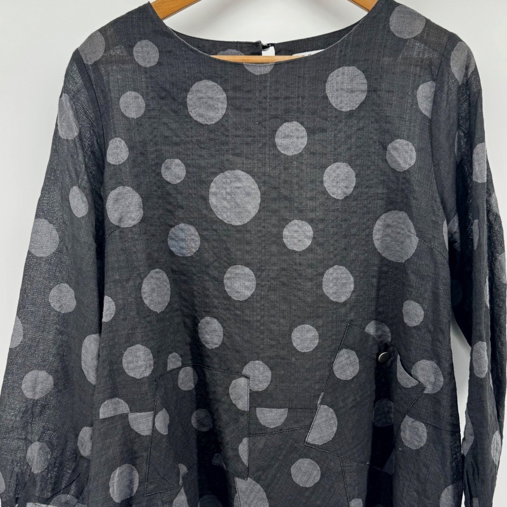 Terra SJ Apparel Women XL Black Grey Polka Dot Tunic Top Long Sleeve Artsy Lagen